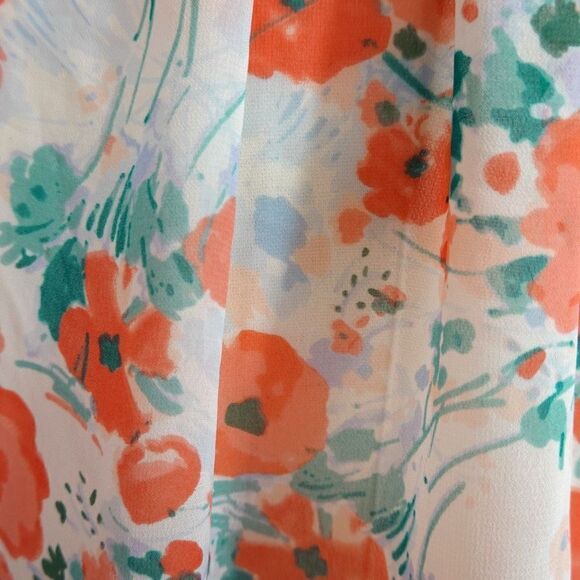 LC Lauren Conrad Bloomfest Popover Blouse White Green Coral Floral - S - Picture 10 of 15